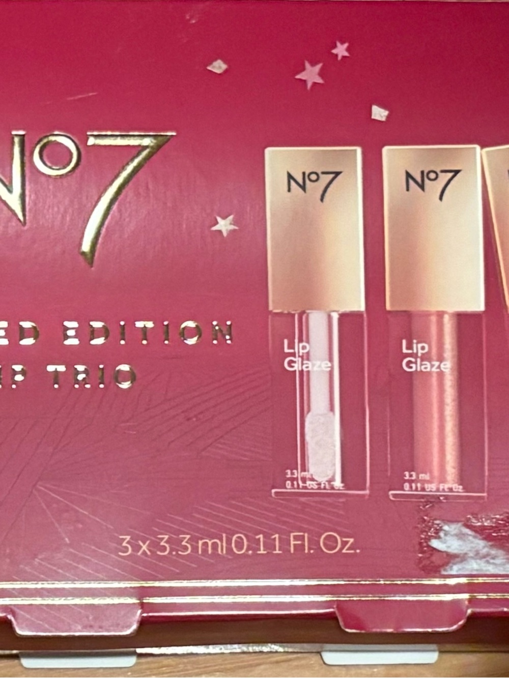 Boots No7 Lip Glaze Trio - Red and Gold Packaging